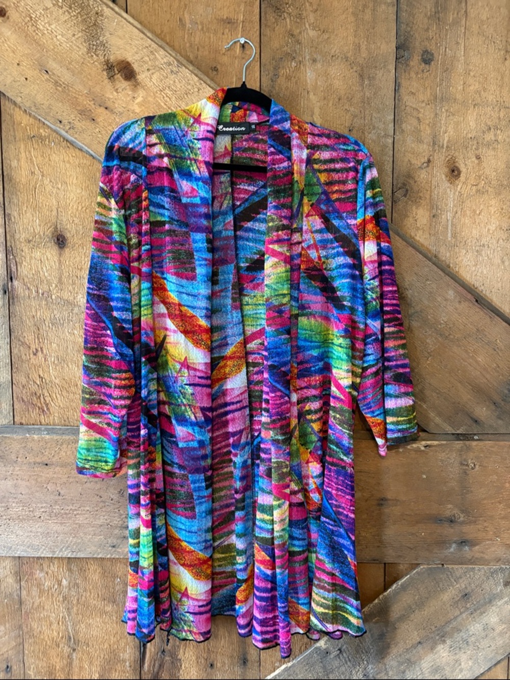Colorful Abstract Open Front Cardigan